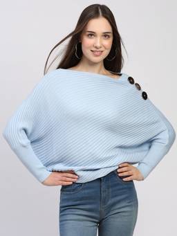 Global Republic - Viscose Ribbed Boat Neck Blue Pullover