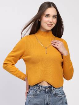 Global Republic - Viscose Solid High Neck Mustard Pullover