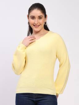 Global Republic - Wool Blend Solid Round Neck Yellow Pullover