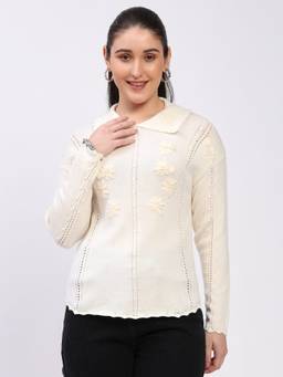 Global Republic - Acrylic Nylon Embroidered Off White Pullover
