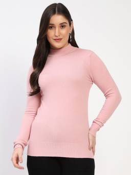 Global Republic - Viscose Blend Solid High Neck Pink Pullover