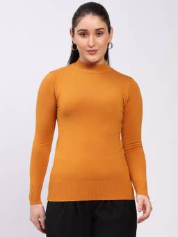 Global Republic - Viscose Blend Solid High Neck Mustard Pullover