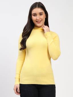 Global Republic - Viscose Blend Solid High Neck Yellow Pullover