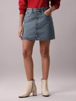 Calvin Klein - Slim Fit Solid Mid Rise Blue Skirt