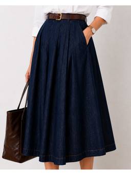 Gazillion - Hansel Pleated Navy Blue Midi Skirt