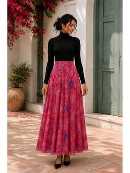 BONICA CLOTHING - Women Pink Floral Printed Flared Skirt