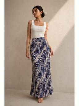 BONICA CLOTHING - Women Blue Geometric Printed Flared Skirt
