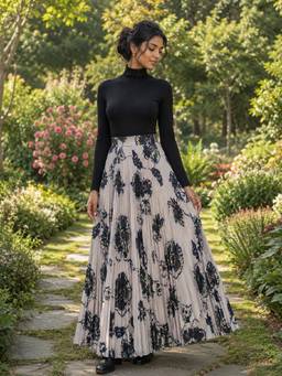 BONICA CLOTHING - Women Off White Floral Printed Flared Skirt