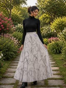 BONICA CLOTHING - Women White Floral Printed Flared Skirt