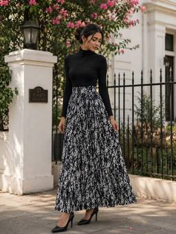 BONICA CLOTHING - Women Black Printed Flared Skirt