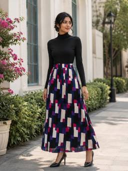 BONICA CLOTHING - Women Multicolor Floral Geometric Flared Skirt