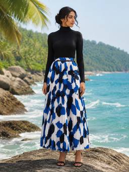 BONICA CLOTHING - Women White Printed Flared Skirt