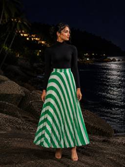 BONICA CLOTHING - Women White Stripe Flared Dress