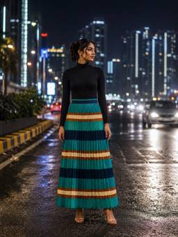 BONICA CLOTHING - Women Multicolor Stripe Flared Dress