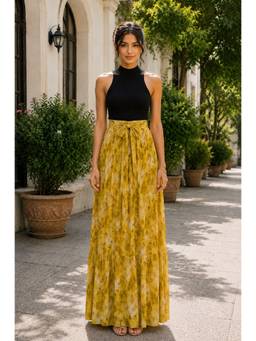 BONICA CLOTHING - Women Mustard Floral Flared Skirt