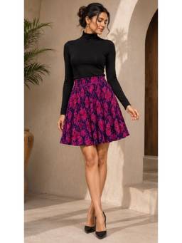 BONICA CLOTHING - Women Floral Printed Short Purple Skirt