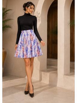 BONICA CLOTHING - Women Blue Floral Printed Short Skirt