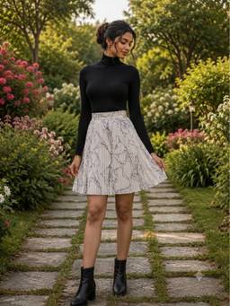 BONICA CLOTHING - Women White Floral Printed Short Skirt