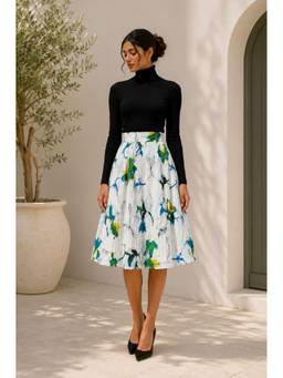 BONICA CLOTHING - Women White Floral Flared Skirt