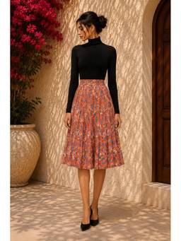 BONICA CLOTHING - Women Rust Floral Flared Skirt