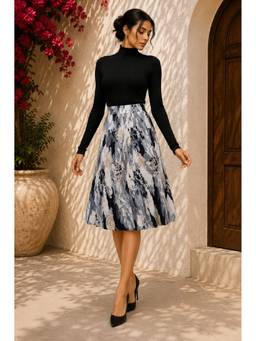BONICA CLOTHING - Women Black Floral Flared Skirt