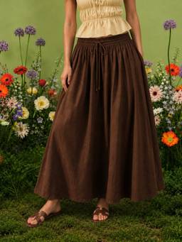 Uptownie - Cotton Flared Brown Maxi Skirt