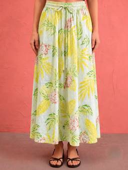 Uptownie - Cotton Flared Blue Maxi Skirt