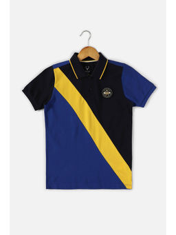 Allen Solly Junior - Boys Blue Regular Fit Colorblock Collar Neck Polo T-Shirt
