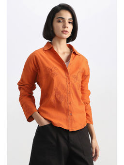 Allen Solly - Women Orange Embroidered Long Sleeves Shirt