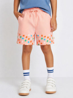 Somersault - Boys All Over Printed Peach Cotton Above Knee Shorts