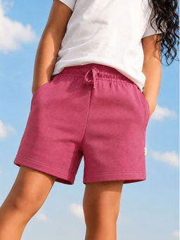 Somersault - Girls Solid Pink Cotton Above Knee Shorts
