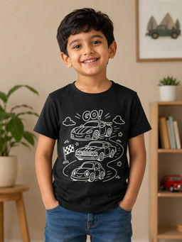 Shopbloom - Racing Cars Glow The Dark Print T-Shirt