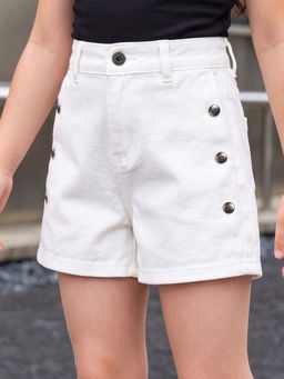 Purple United Kids - Girls Denim Shorts White With Stud Detail And Comfortable Fit