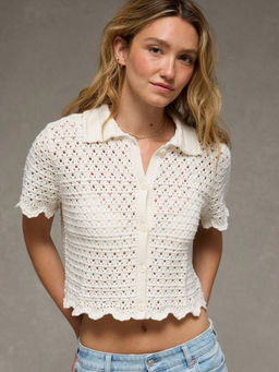 American Eagle - Ae Button-Up Shirt Cream