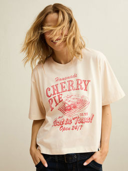 American Eagle - Ae Boxy Americana Graphic T-Shirt Cream
