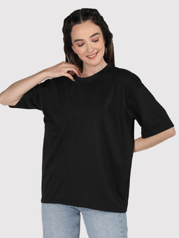 CHKOKKO - Womens Trendy Oversized Drop Shoulder T Shirt Casual Loose Fit Black