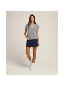 Wilson - Women Swing Polo Grey Striped V Neck Regular Fit Casual Knit Top