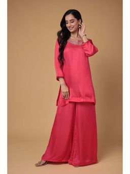 Zari Jaipur - Women Red Silk Embroidered Kurta & Sharara