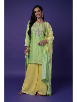 Zari Jaipur - Women Green Chanderi Embellished/Sequined Kurta & Sharara with Dupatta