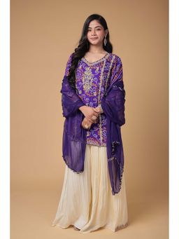 Zari Jaipur - Women Purple Georgette Embellished/Sequined Kurta & Sharara with Dupatta