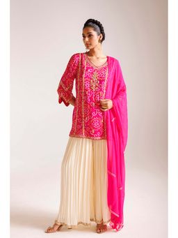 Zari Jaipur - Women Pink Georgette Embroidered Kurta & Sharara with Dupatta