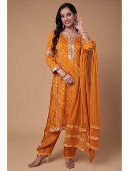 Zari Jaipur - Women Mustard Georgette Embroidered Kurta & Pant with Dupatta