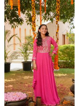Zari Jaipur - Women Pink Georgette Embroidered Anarkali Kurta & Dupatta