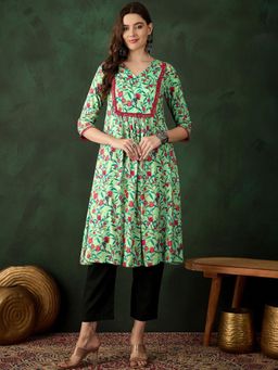 Gahan - Floral A-Line Kurtas - Green