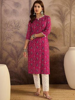 Gahan - Floral Printed Pure Cotton Kurta - Maroon