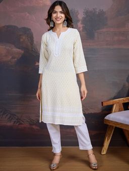 Gahan - Sequined Embroidered Straight kurtas - Yellow