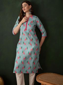 Gahan - Women Abstract Printed Straight Kurtas - Blue