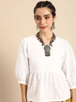 Gahan - Womens All Over Schiffli Embroidered Tunic - Off White