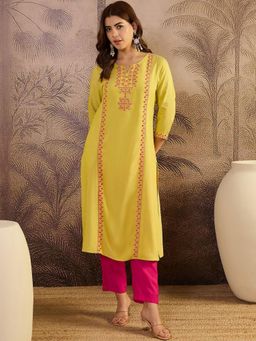 Gahan - Embroidered Straight Kurta - Green