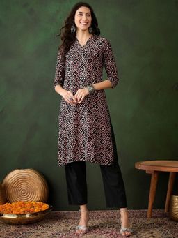 Gahan - X fwd Geometric Printed Straight Kurta - Black
